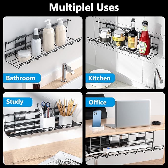2 Pack DELAMU Under Desk Cable Management Tray, Metal Cord Cable Organizer