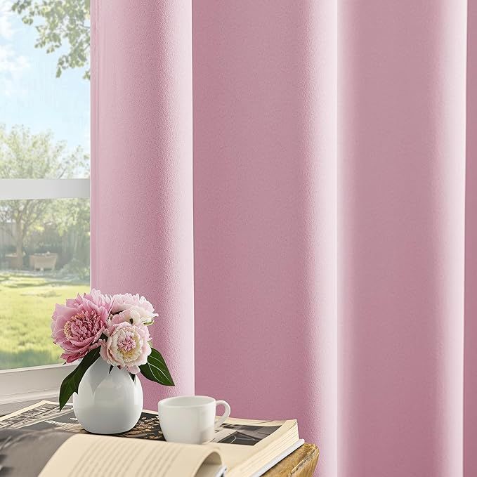 Beauoop Pink 100% Blackout Curtains 96 Inch Long 2 Panels