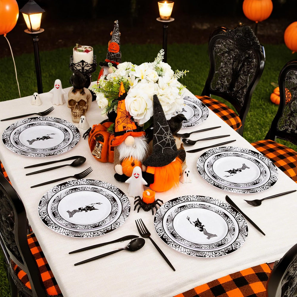 EjonirInjonir 60pcs Sturdy Halloween Plastic Plates For Spooky Party Decor