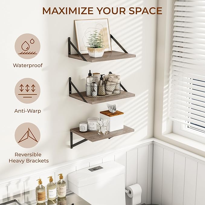 Heimlove Deep Floating Shelves for Wall, 12 Inch Deep Floating Shelves Set of 3