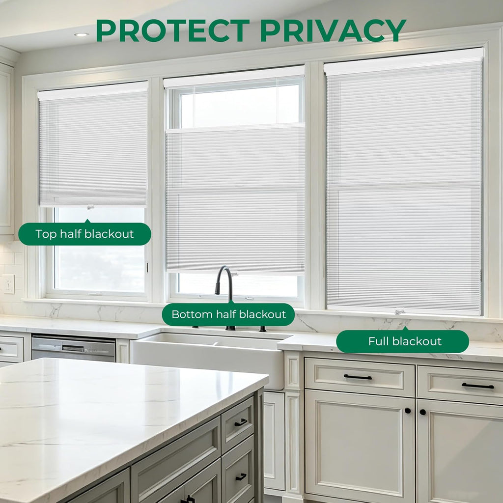 Allesin Top Down Bottom Up Cordless Cellular Shades,Thermal Insulation Honeycomb Blinds for Indoor Windows,(Clear White,27"x64")