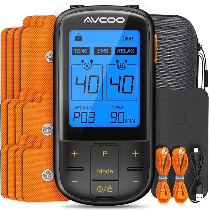 AVCOO 3-in-1 TENS Unit with 32 Modes, Dual Channel EMS Muscle Stimulator with