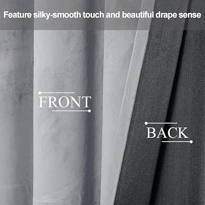 JIUZHEN Silver Grey Velvet Curtains 63 inch