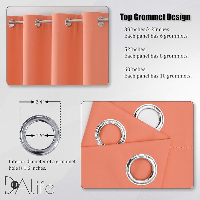 DUALIFE Coral Curtains 72 Inch Length 2 Panels Set -Burnt Coral Blackout