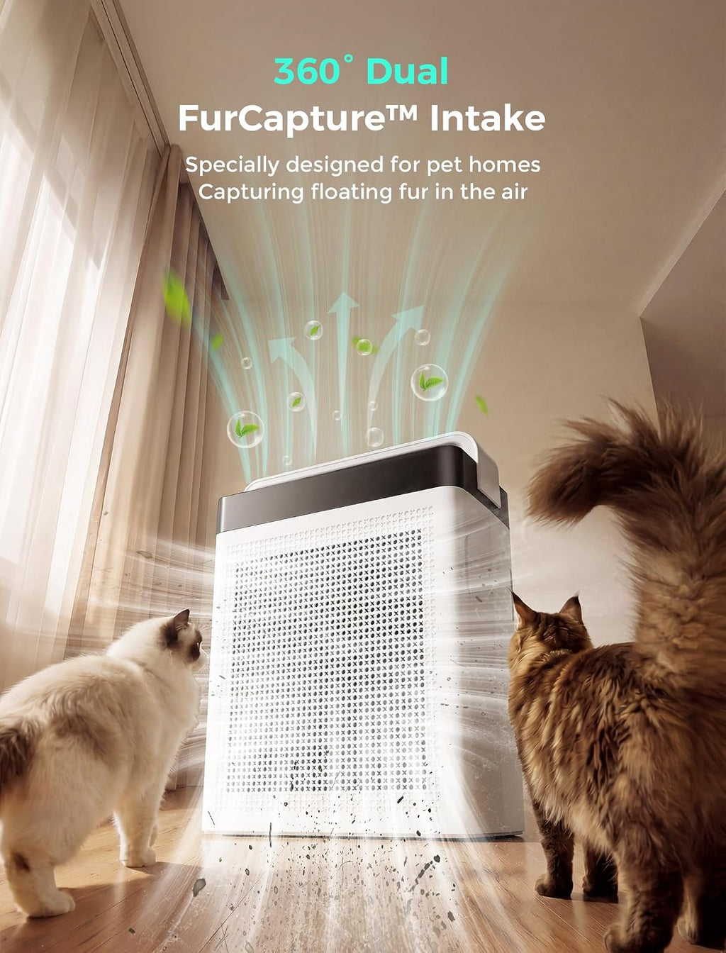 Pet Air Purifier for Home Dual-Sided Intake, High-Activated Carbon
