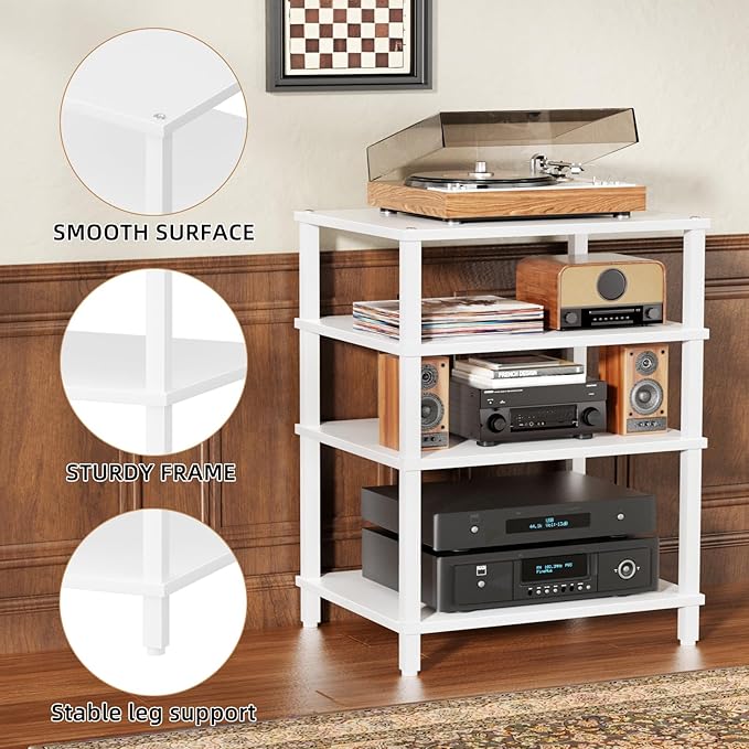 LELELINKY 4-Tier AV Media Player Stand, Stereo Stand, Modern Audio Shelf