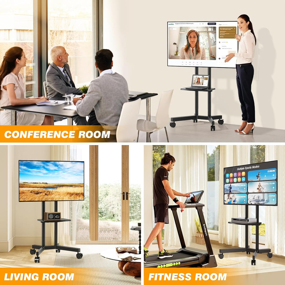 Mobile TV Stand with Upgraded Wheels for 32-75 Inch TVs up to 88 lbs