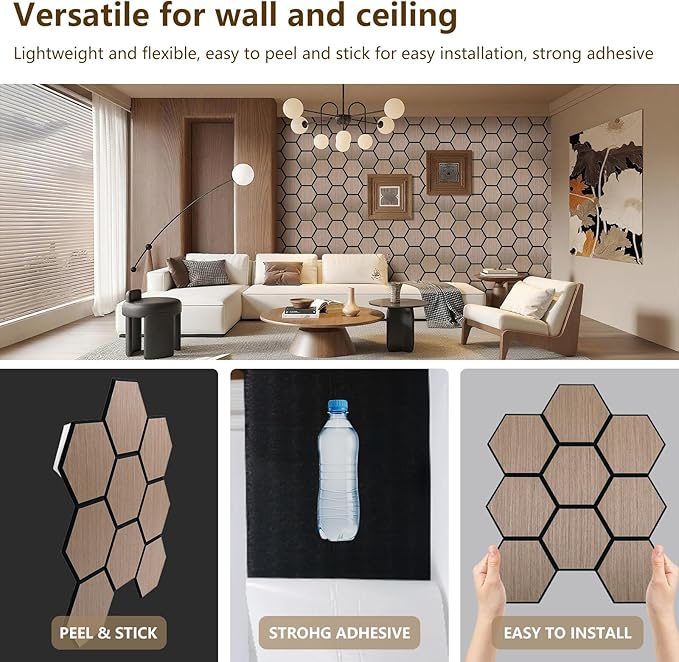 Hexagon Acoustic Wall Panels, Self-Adhesive Sound Absorbing Wall Panel by ARMURO (4 Pack)