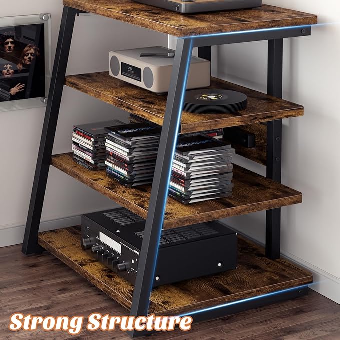 Besiost AV Media Stand with Outlets, Media Console with LED Lights, Stereo