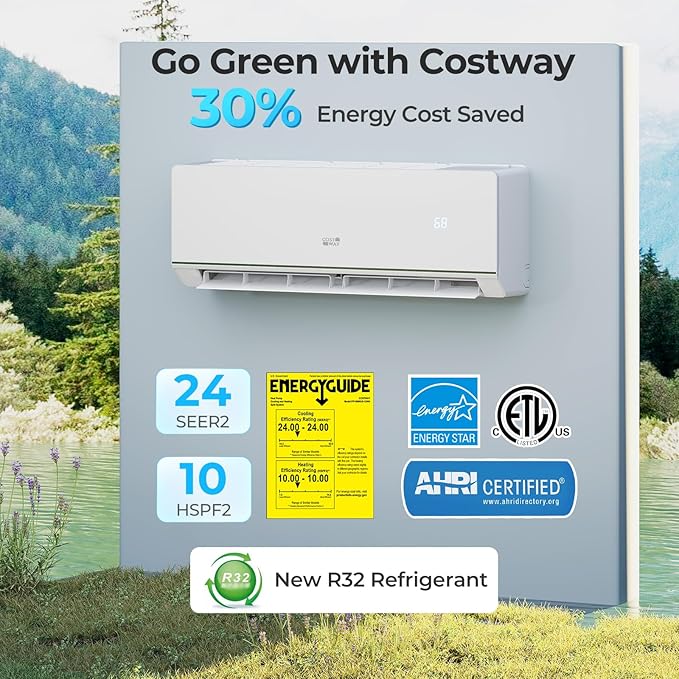COSTWAY 12000 BTU Mini Split Air Conditioner & Heater, 208-230V WiFi Enabled 24