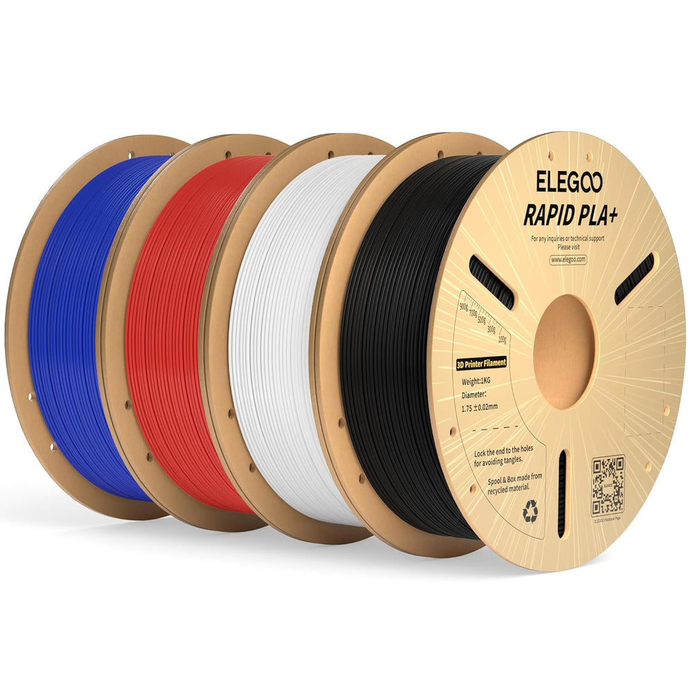 ELEGOO Rapid PLA Plus 3D Printer Filament Bundle Black/White/Red/Blue 4KG