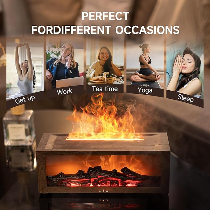 Fireplace Flame Air Diffuser Humidifier, 7 Colors Aromatherapy Essential Oil