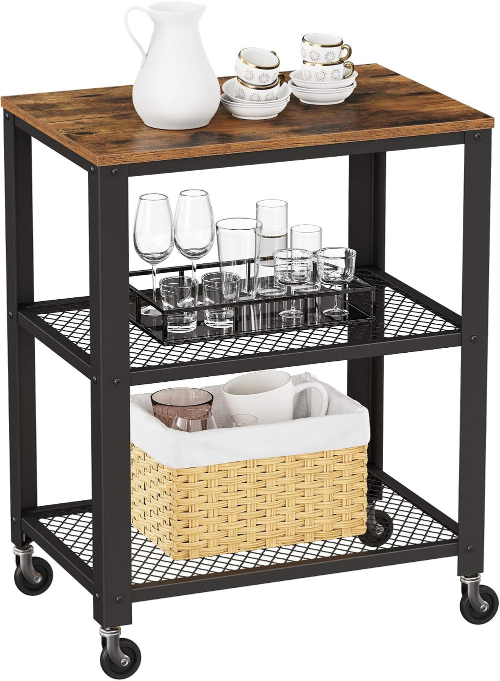 VASAGLE 3-Tier Serving Cart on Wheels with Storage
