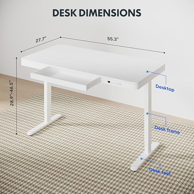 Standing Desk with Drawer, Electric Height Adjustable Home Office Desk with