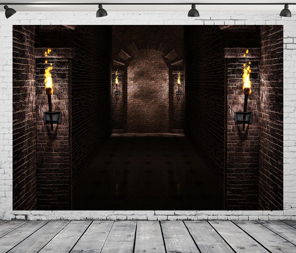 BELECO 12x10ft Fabric Gothic Castle Backdrop Ancient Black Brick Stone Wall A...