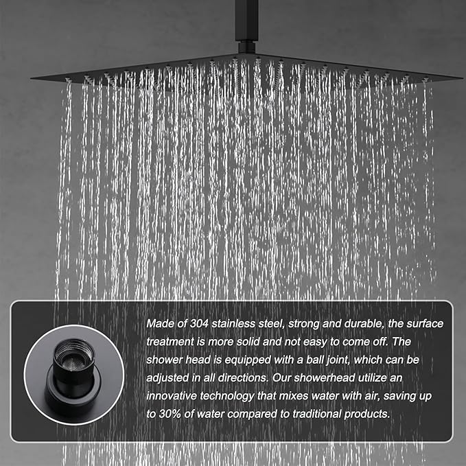 KATAIS Matte Black Shower System Digital Tempreature Display Thermostatic