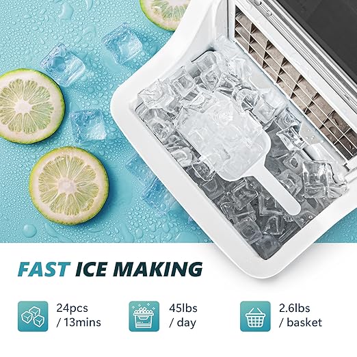 EUHOMY Ice Cube Maker Machine Countertop, 2 Ways to Add Water, 45Lbs/Day 24 Pcs