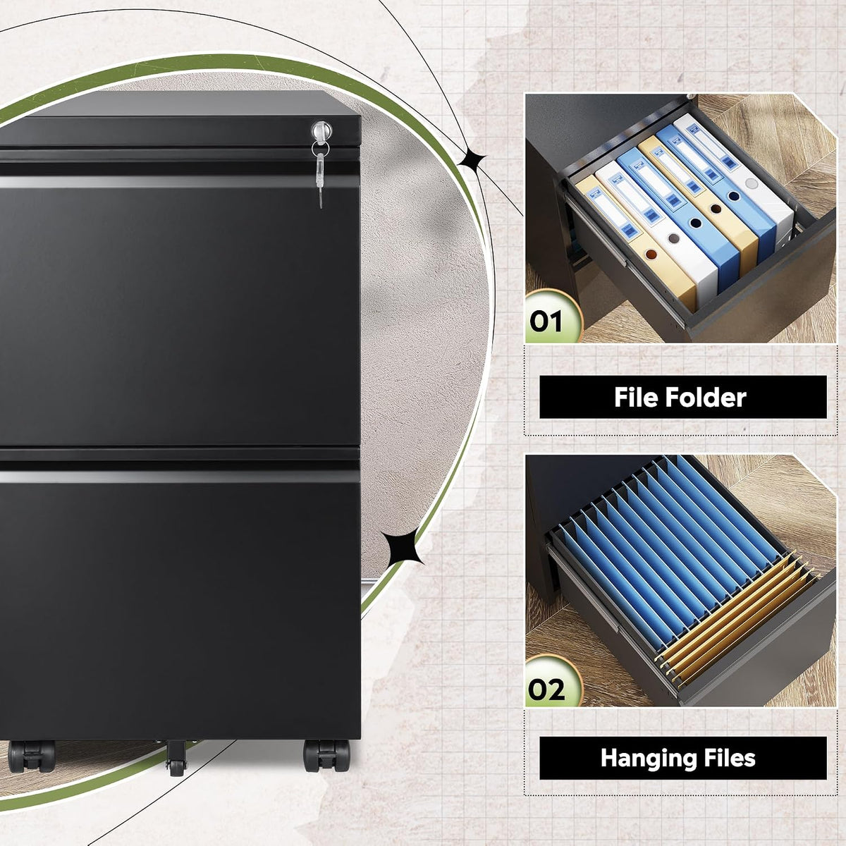 DEVAISE 2 Drawer Metal File Cabinet, Fully Assembled Filing Cabinet
