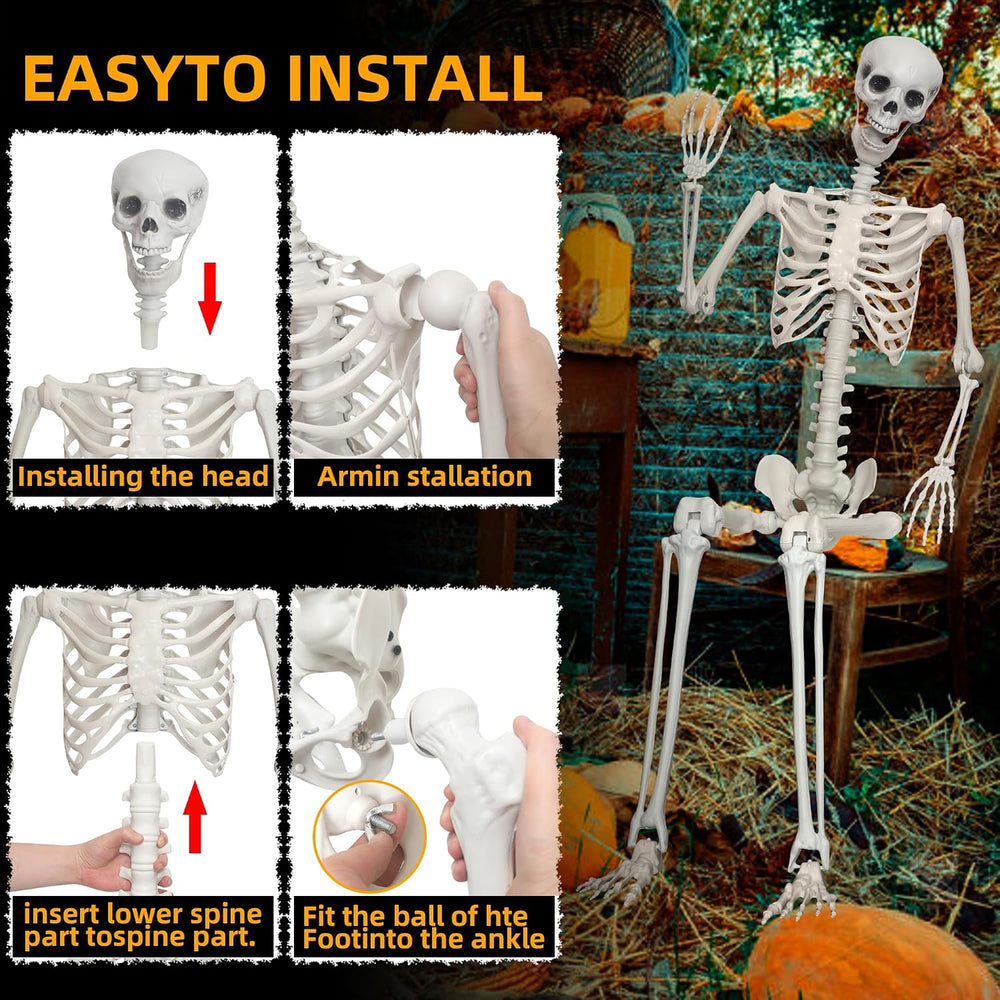 5.9Ft/180cm Giant Skeleton Poseable Skeleton Realistic Full Body Bones for Ha...