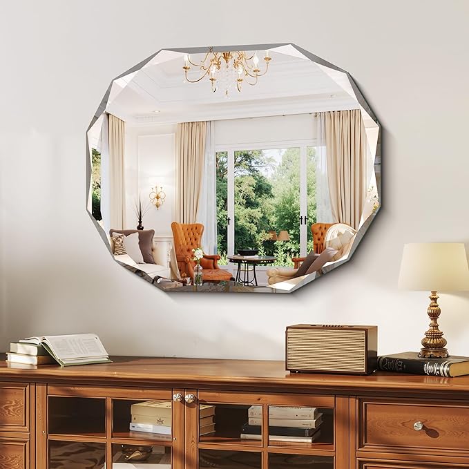 GLASHOM Frameless Bathroom Mirror, 30x36 inch Vanity Mirror Beveled Edge Wall