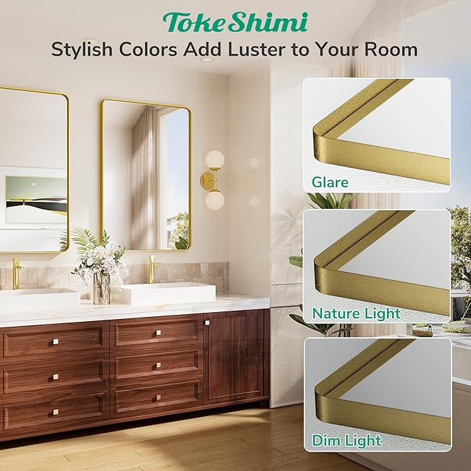 TokeShimi 48x30 Wall Mirror for Bathroom, Brushed Gold Bathroom Vanity Mirror