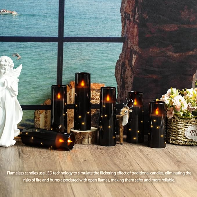 Flickering Flameless LED Candles, Acrylic LED Pillar Candles (9 Pcs)