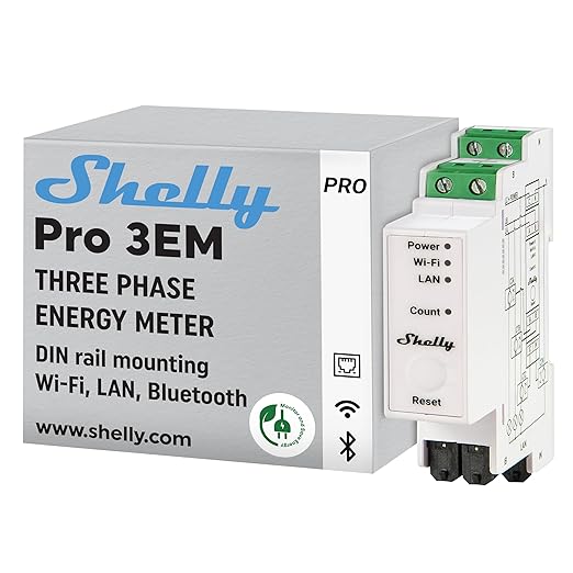 Shelly Pro 3EM | Wi-Fi & LAN, 3-Phase Smart Energy Meter | 2-Way Consumption |