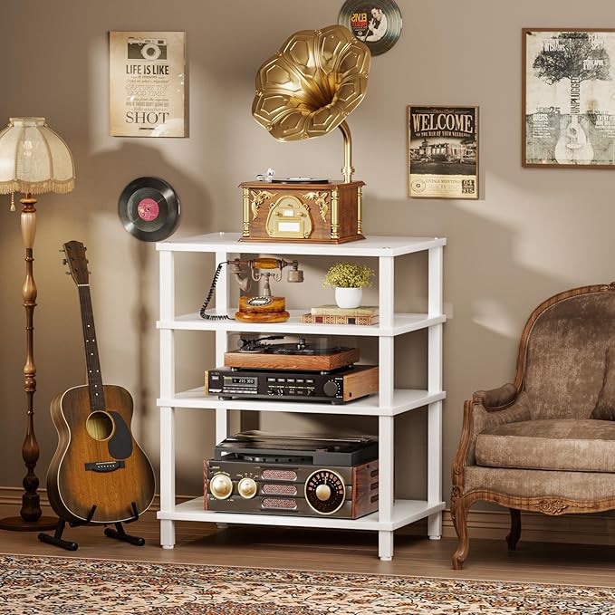 LELELINKY 4-Tier AV Media Player Stand, Stereo Stand, Modern Audio Shelf