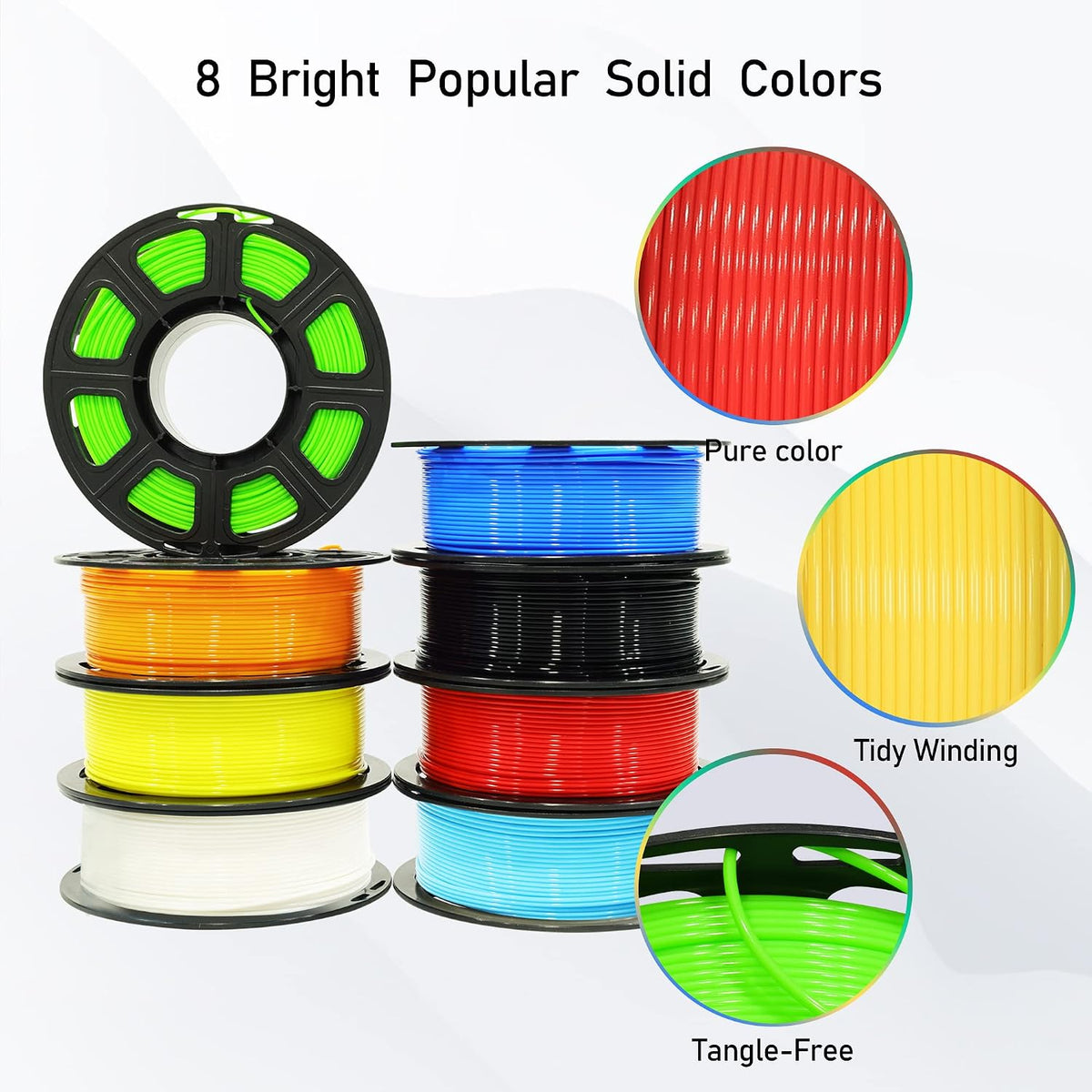1.75mm 8 spools popular colors 3d printer pla showing dimensions