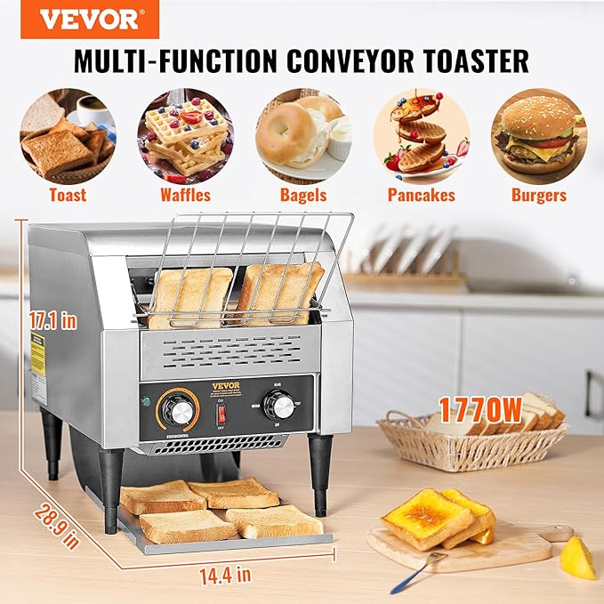 VEVOR Commercial Conveyor Toaster, 300 Slices/Hour, Heavy Duty Stainless Steel