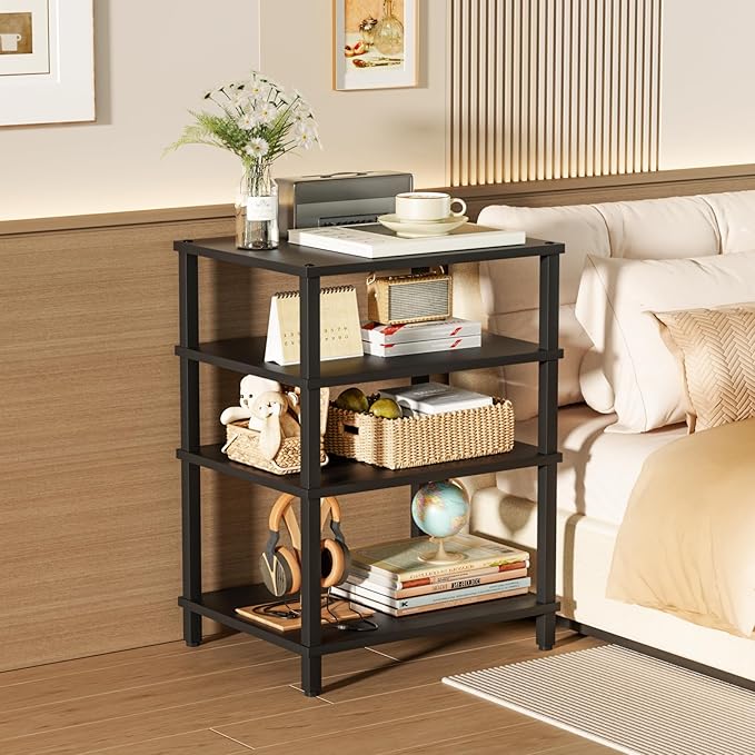 LELELINKY 4-Tier AV Media Player Stand Set of 2, Wooden TV Stand, Game Console