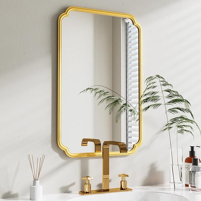 22x34 Inch Gold Bathroom Mirror, Metal Framed Wall Mirror