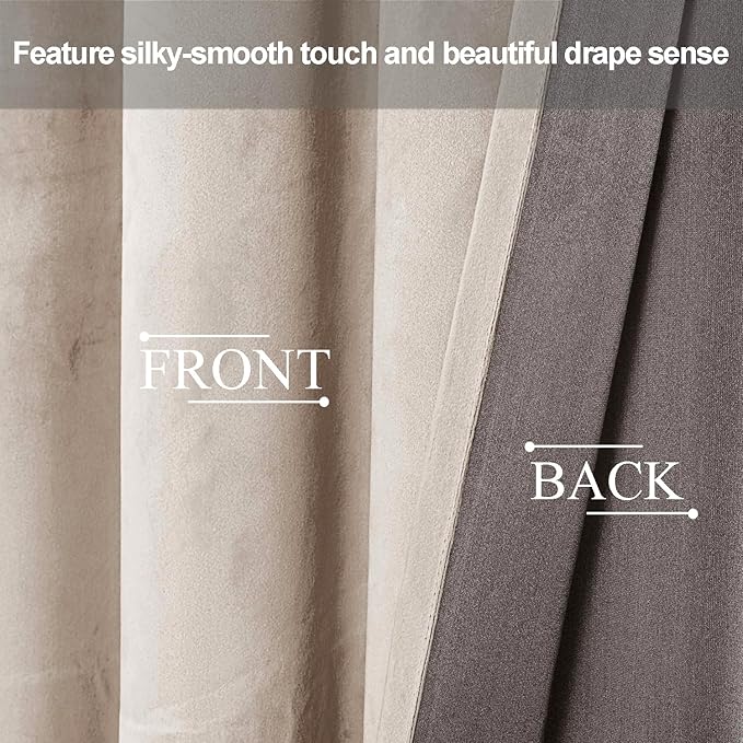 JIUZHEN Beige Velvet Curtains 96 inches