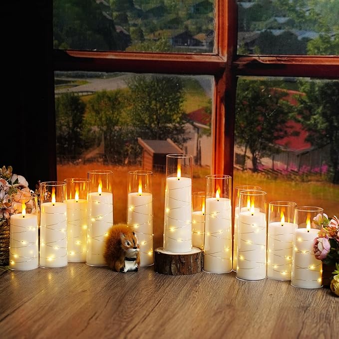 Flameless Candles with Embedded Star String, Suitable (12 Pcs)