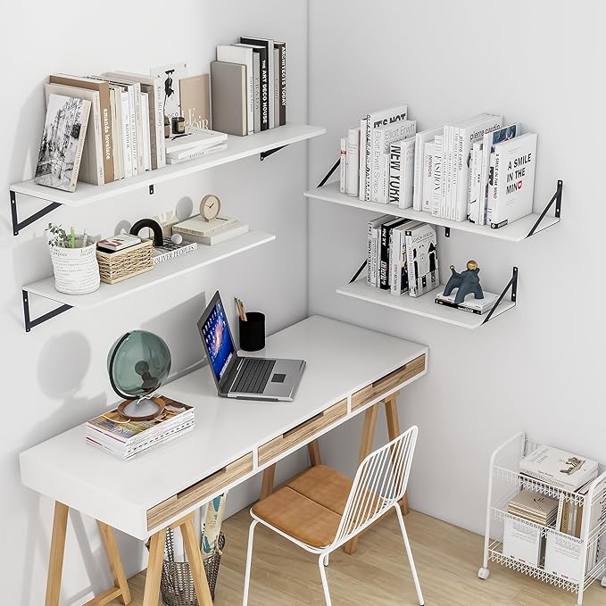 Heimlove White Deep Floating Shelves (Set of 2)