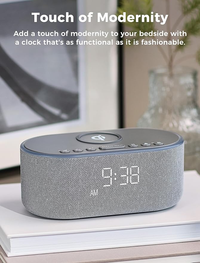Odokee Wireless Charging Alarm Clock Radio: Qi Certified Fast Wireless Charger