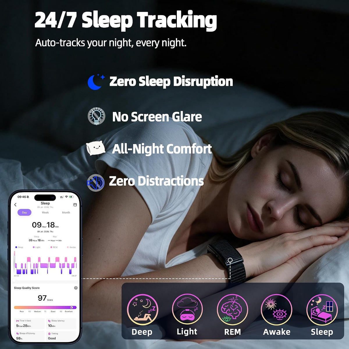 smart bracelet,health and fitness trackers for women and shown in use
