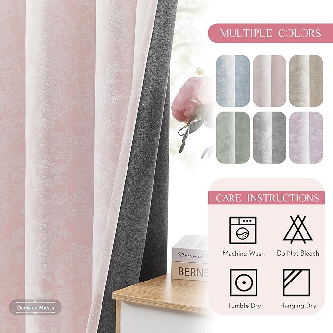 Beauoop Pink Floral Jacquard Blackout Curtains 90 Inches Long 2 Panels
