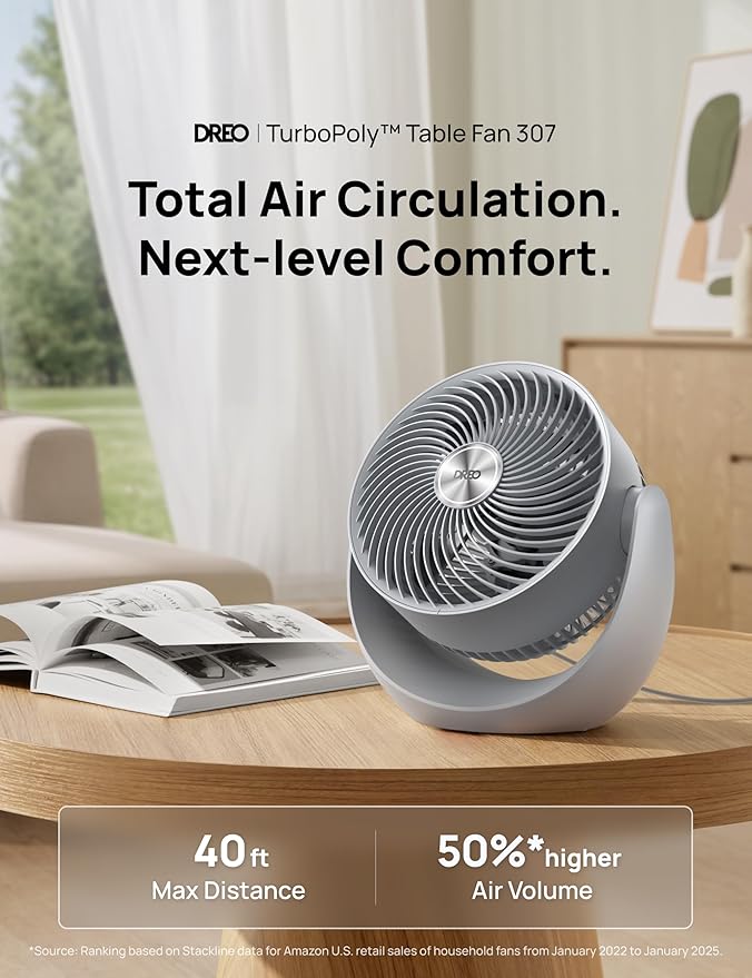 Dreo Fan for Bedroom, Table Air Circulator for Whole Room, 11 Inch, 40ft Strong