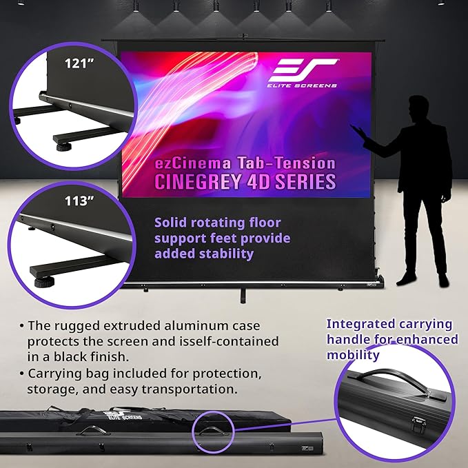Elite Screens ezCinema Tab-Tension CineGrey 4D, 123-inch 16:9, Manual Floor