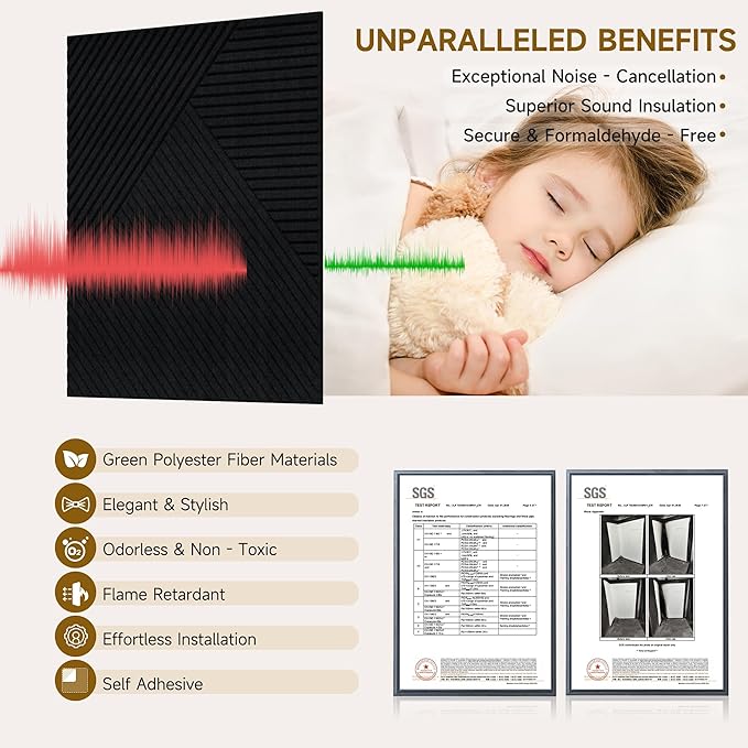 Autorific Acoustic Wall Panels, 6 Pack Total Size 72 x 48 Inches, Self-Adhesive