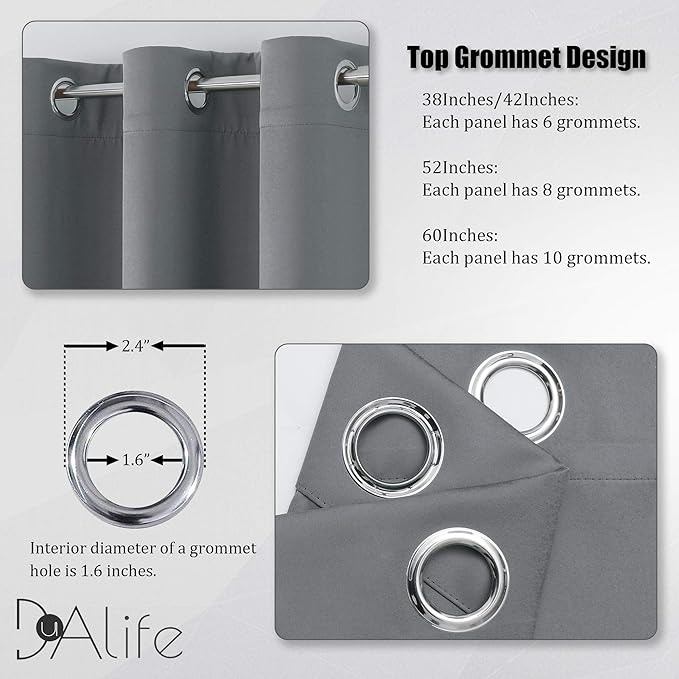 DUALIFE Grey Blackout Curtains for Bedroom 108 inches Long 2 Panels Grommet