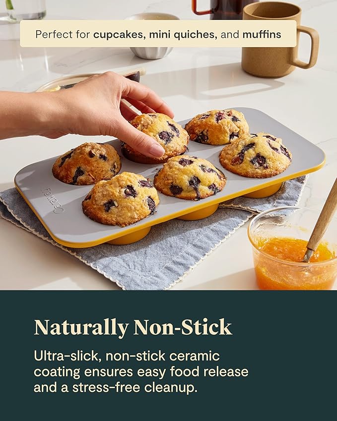 Caraway Nonstick Ceramic 6 Cup Muffin Pan – Non-Toxic, PTFE & PFOA Free – Oven