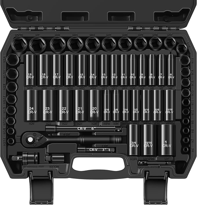 64-Piece 3/8" Drive Socket Set, SAE & Metric, Deep & Shallow, 72-Tooth Ratchet