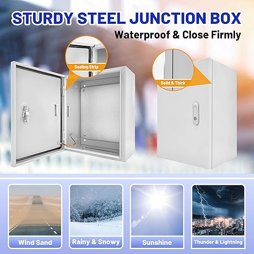 Outdoor Electrical Box 12 x 10 x 6''D NEMA 4X Enclosure Steel Box, Waterproof &
