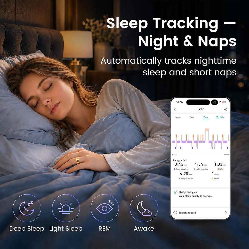 Smart Ring for Women & Men, Sleep and Fitness Tracker (Gold, 7)