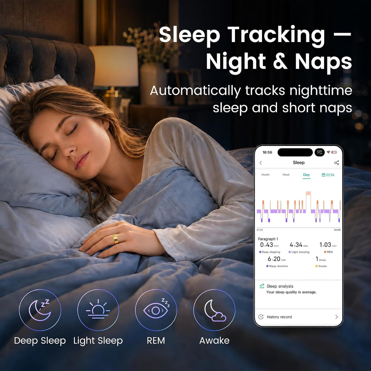 Smart Ring for Women & Men, Sleep and Fitness Tracker (Gold, 7)