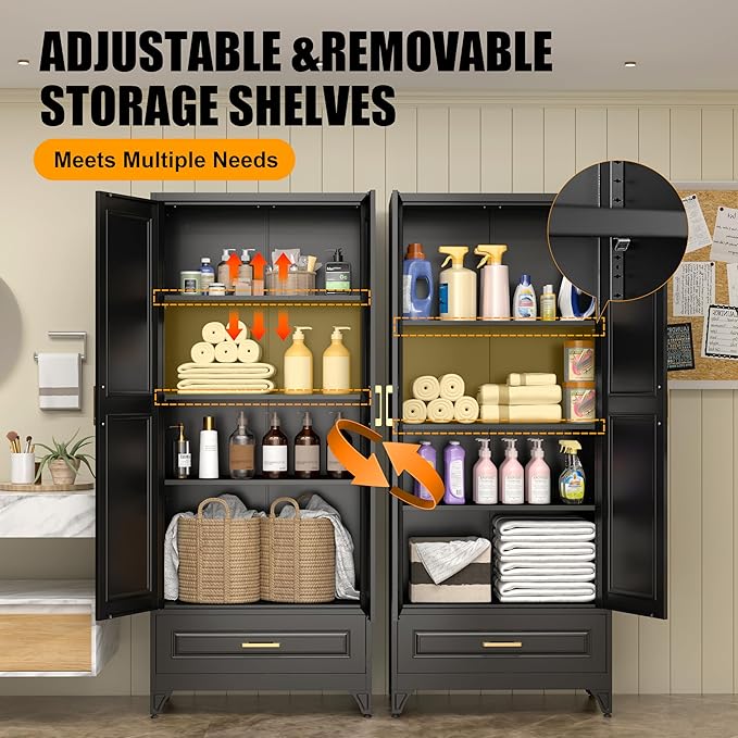 75" Tall Metal Storage Cabinet, Kitchen Pantry Storage Cabinets