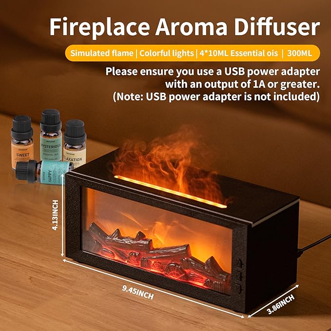 BOHOFAM Fireplace Essential Oil Aroma Diffuser, Flame Air Humidifiers 300ML