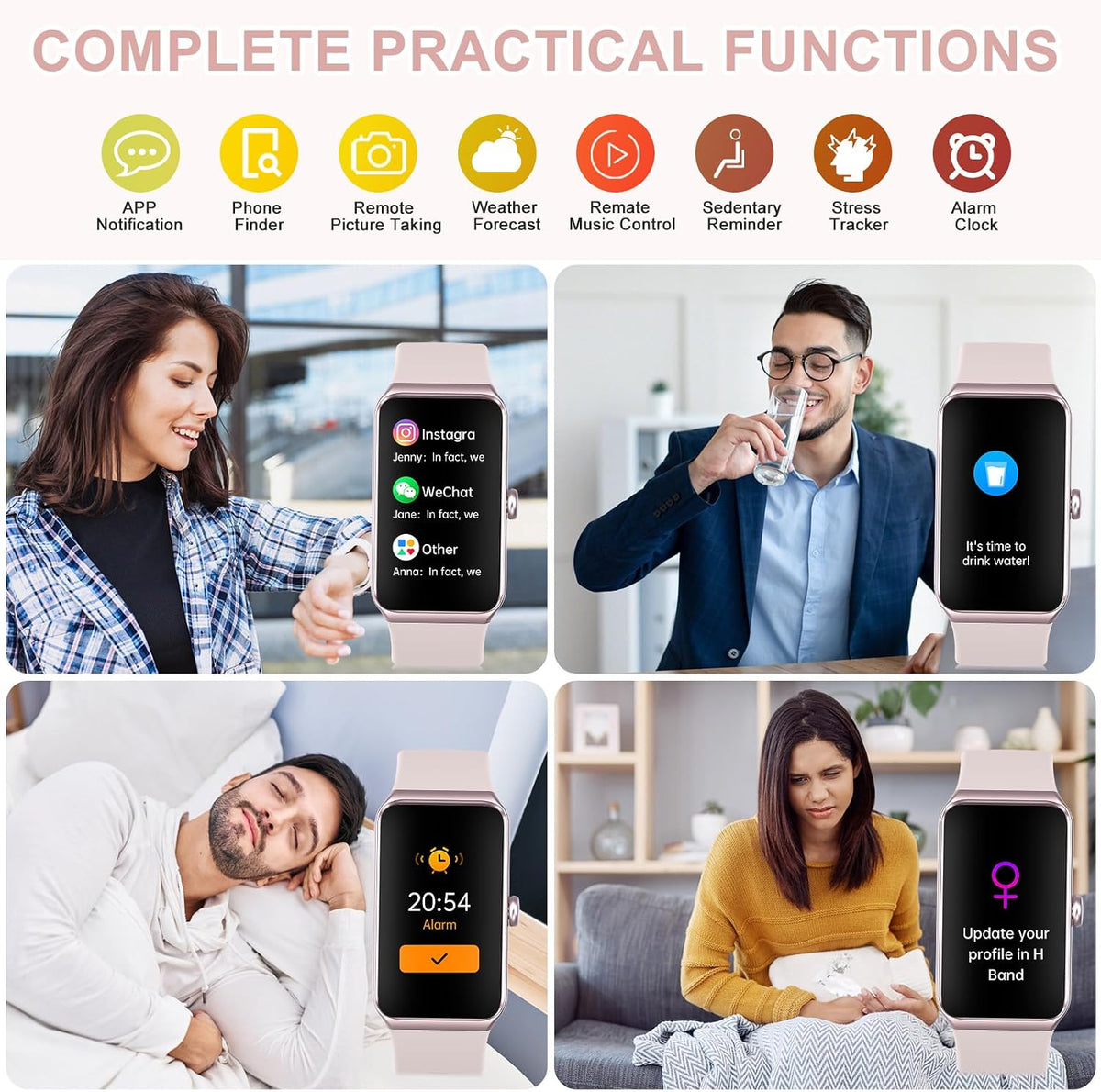 fitness tracker with 24/7 heart rate blood pressure showing dimensions